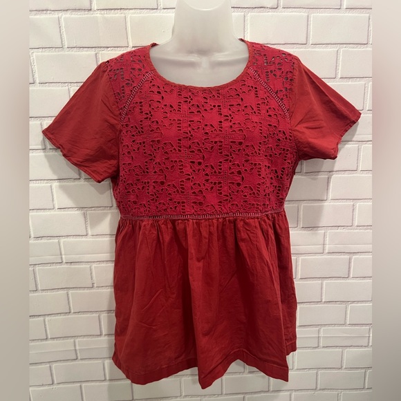 HAYDEN Red Lace Detail short sleeve Women's blouse/size L - Picture 1 of 7